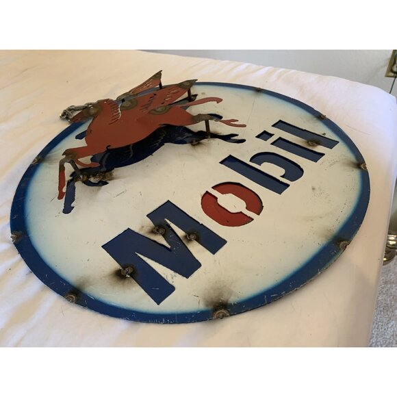 Handmade 3D MOBIL Oil Metal Sign Advertising Made Mexico 15" Diameter MAN CAVE - Picture 6 of 8